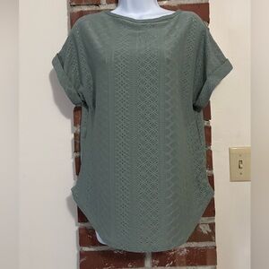 SHEIN Sage Green Eyelet Short Sleeve Tee